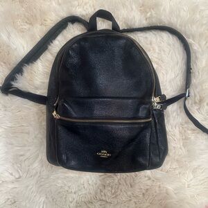 Coach Black Leather Backpack with Gold Hardware